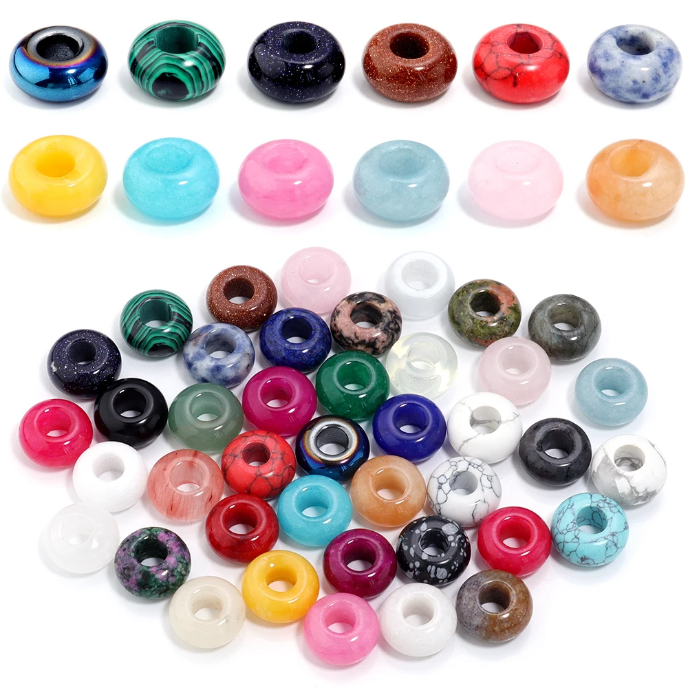 6 stücke 14x8mm Naturstein Perlen Achat Tigerauge Jade Abacus Form Großes Loch Lose Perlen für Schmuck Machen DIY Armbänder Halskette
