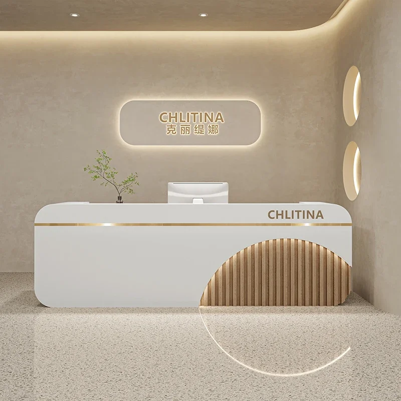 Minimalist Modern Store Cashier Beauty Salon Desk Reception Beauty Small Table Light Luxury Empfangstheke Beauty Salon Furniture