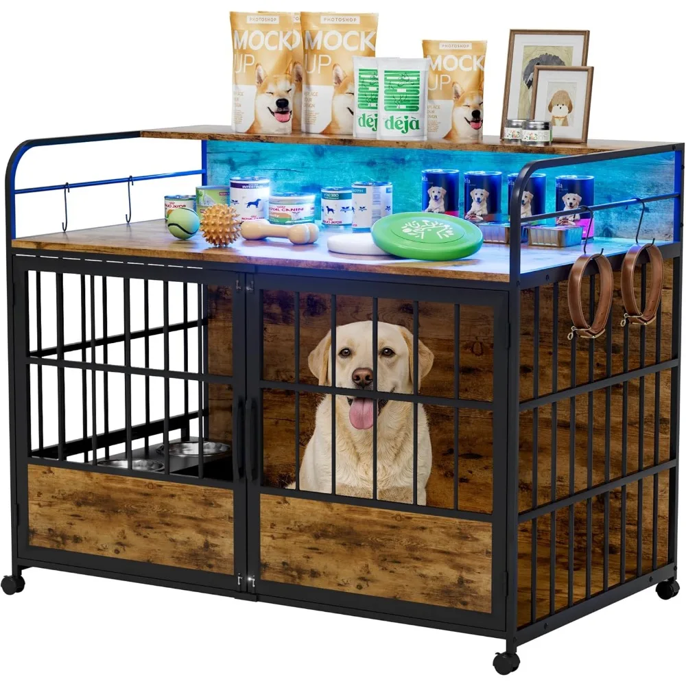 

Large Furniture Crate, Heavy Duty Crate, Kennel Indoor, Wood Cage Table with Adjustable Lighting Color, Sturdy