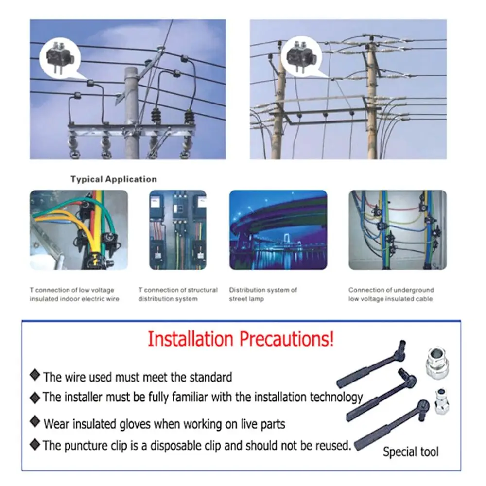 63A-395A Insulation Piercing Connector Clamp No-Peeling Cable Clips 16-300 mm2 Main Line 1KV