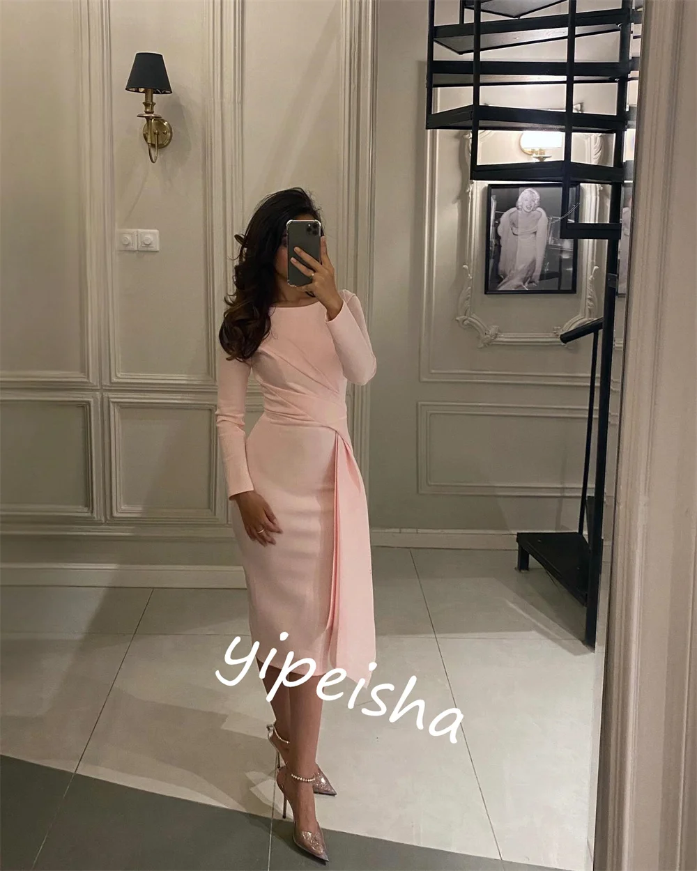 Vestido de noche personalizado de Arabia Saudita, Jersey plisado para fiesta, corte en A, cuello redondo, vestido para ocasión a medida, vestidos