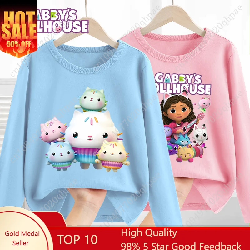 

New Gabby Dollhouse Kids Long Sleeve T-shirt Cartoon Anime Shirts Casual Clothes Boys Girls Blouse Fashion Tops Children Gifts