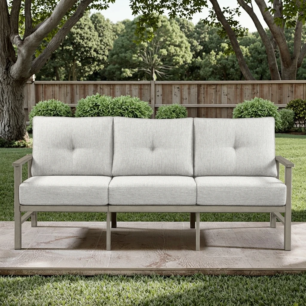 

Spacious 3-Seater Aluminum Sofa 3 Thick Cushions Extra-Length Design for Outdoor Furniture Gardens Living Rooms Courtyards Parks