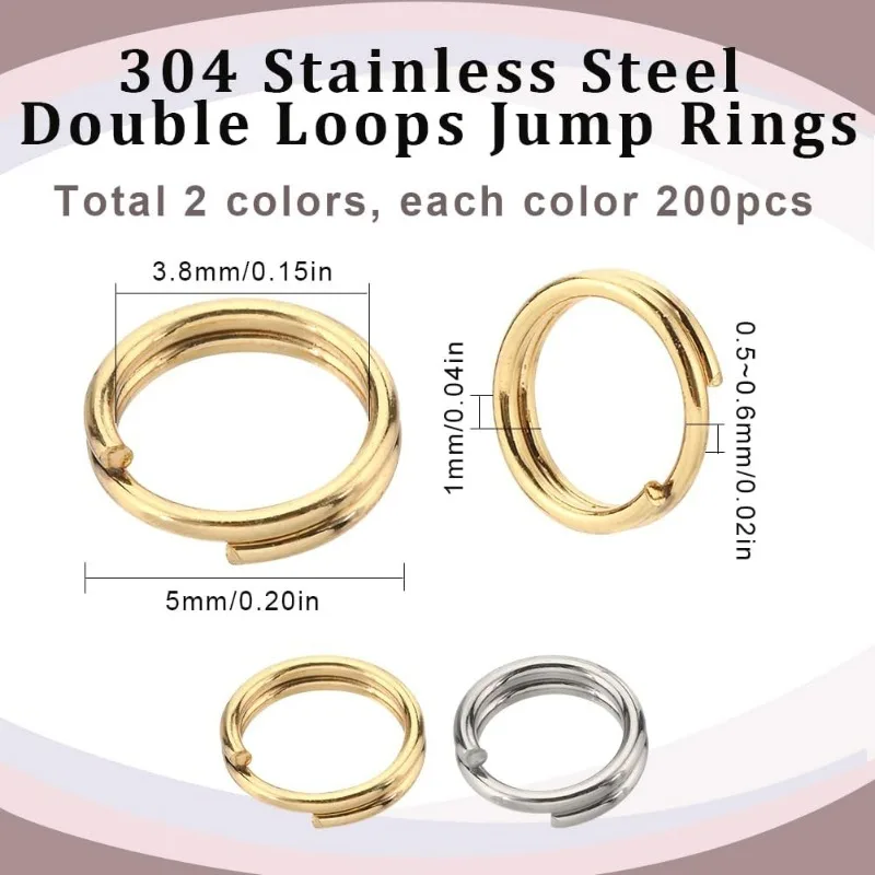 400Pcs Jump Rings Gold 304 Stainless Steel  Ring 5mm Split Rings Small Double Loop  Ring Linking Ring for Jewelry