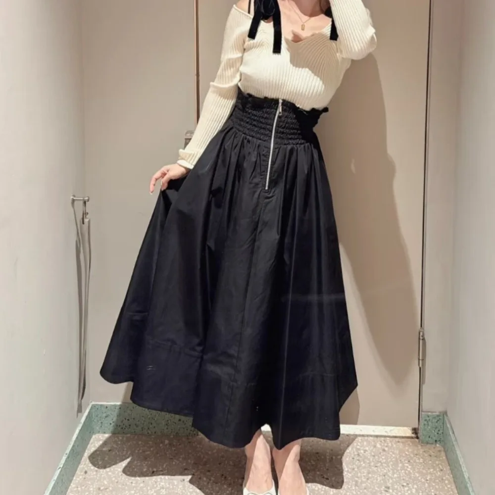 Elegancka spódnica midi w stylu japońskim, luksusowa, uniwersalna, z dużym zamachem, dla kobiet pracujących w biurze, miękka, premium, modna.