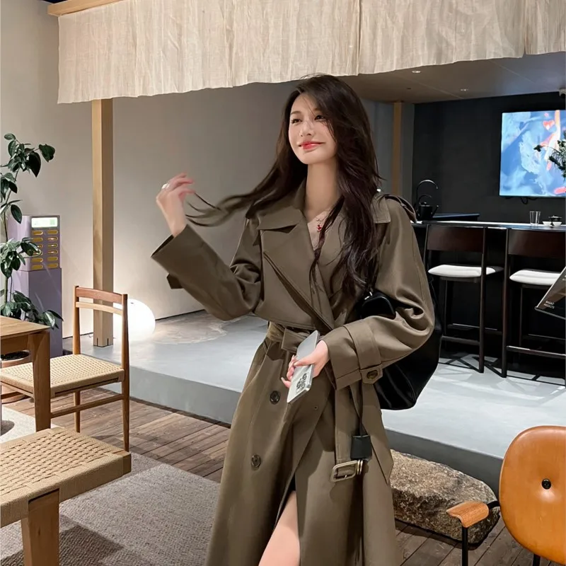 

Windbreaker coat women's mid-length new relaxed waist temperament