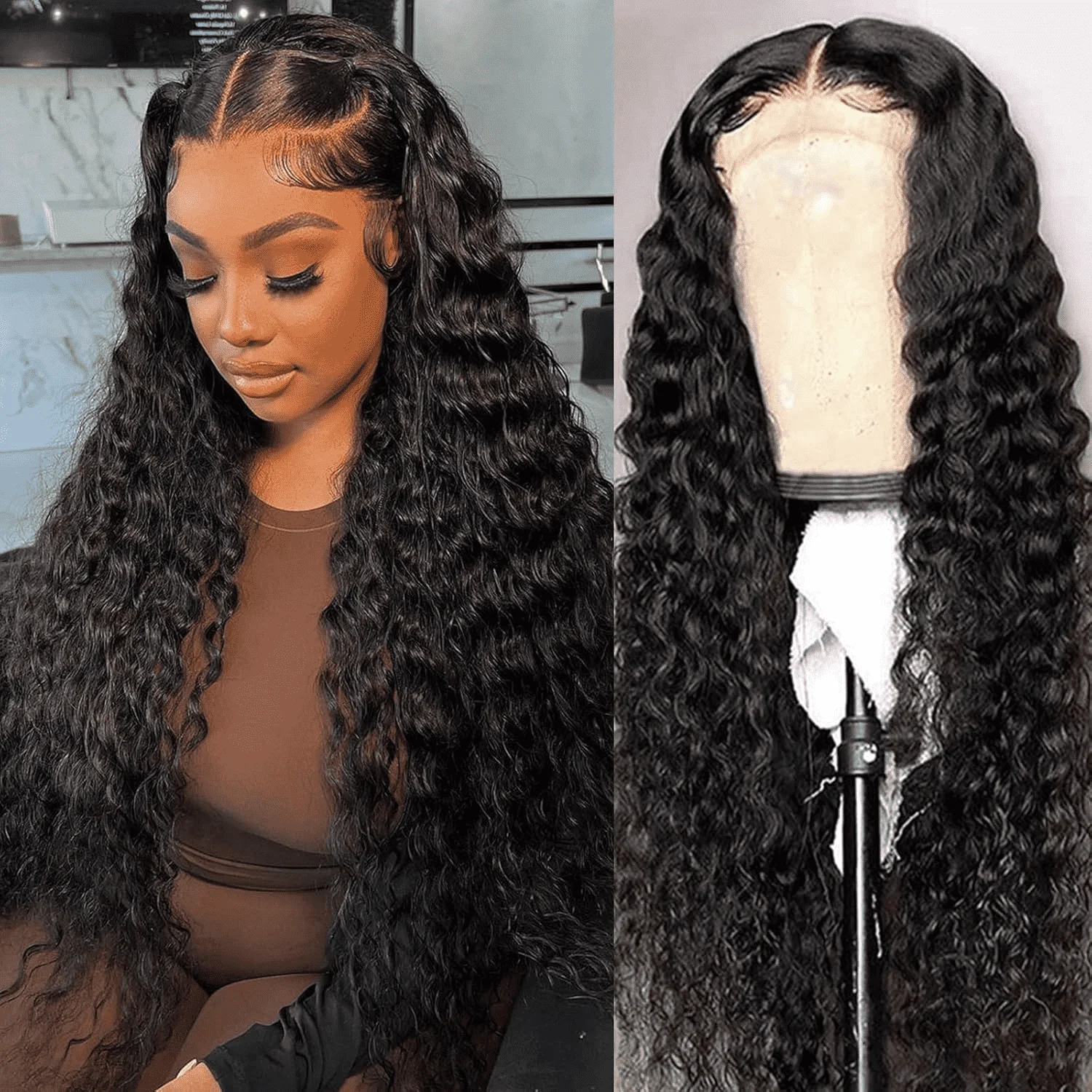 

13x4 180% Deep Wave Lace Front Wig Human Hair Pre Plucked With transparent Lace Frontal Wigs For Women Curly Lace Frontal Wigs