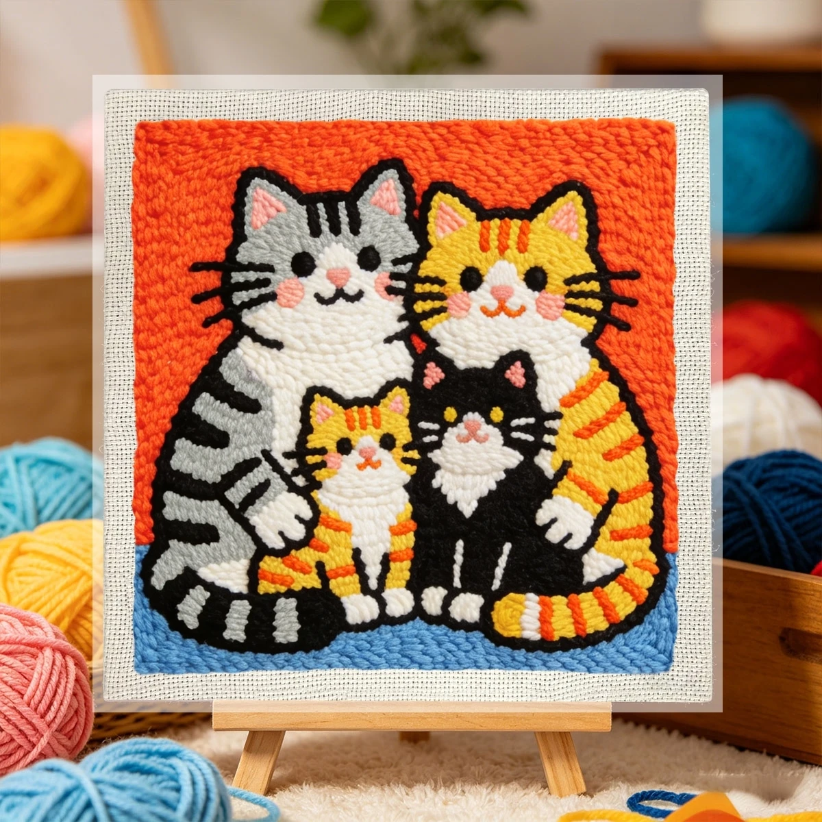 1 Set Katzenfamilie DIY-Stickset für Anfänger, Stick-Starter-Kit, Kreuzstich-Kunstgeschenk, Handarbeits-Bastelset – Detail 2