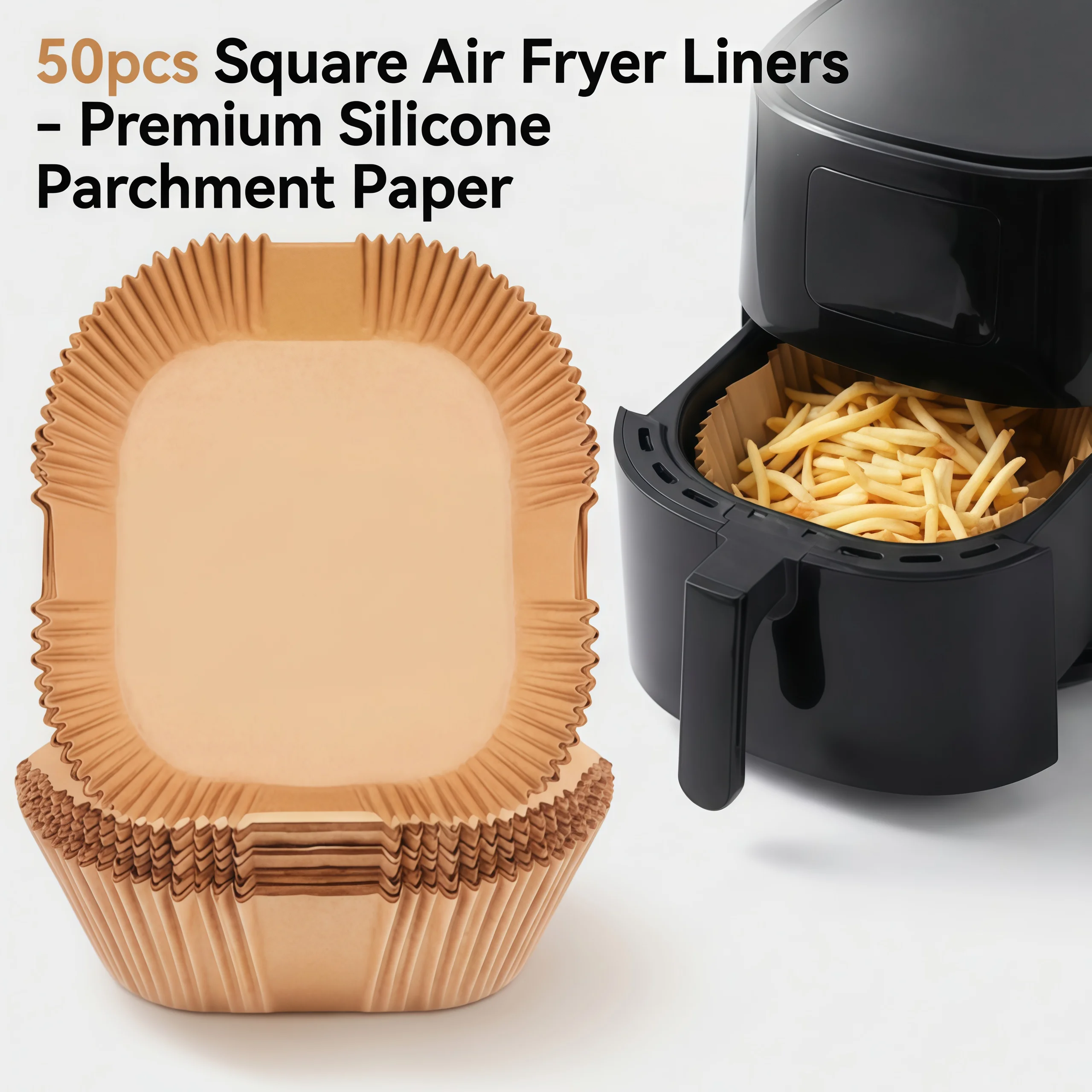 Papel pergamino para freidora de aire de 50 piezas, revestimientos antiadherentes para una fácil limpieza y una cocina sin aceite. Hojas de 31x11cm