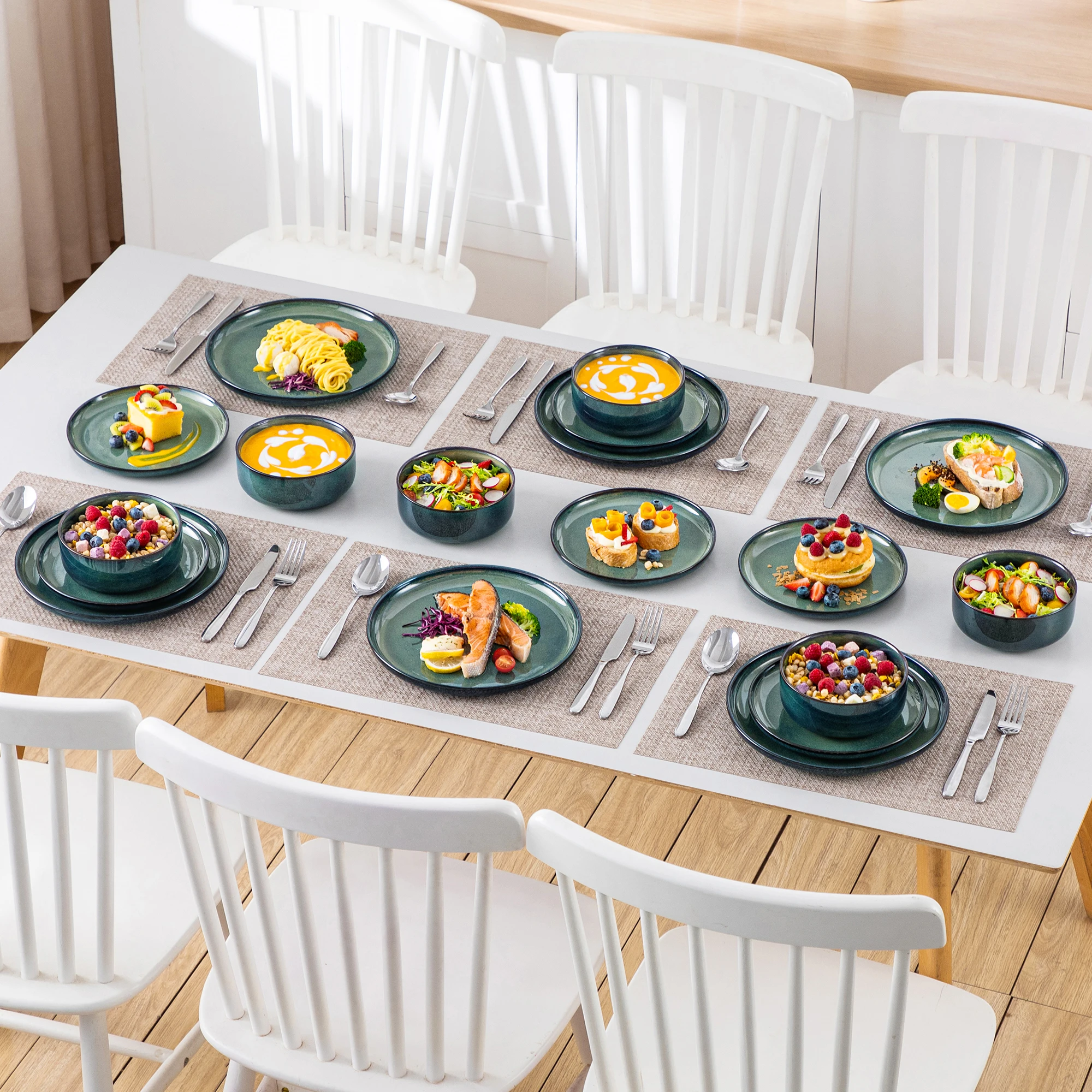 vancasso 12/18 Piece Green Reactive Glaze Dinnerware Set Scratch Resistant Stoneware Set with 4/6pcs Dinner plate/Dessert/Bowl - view 6