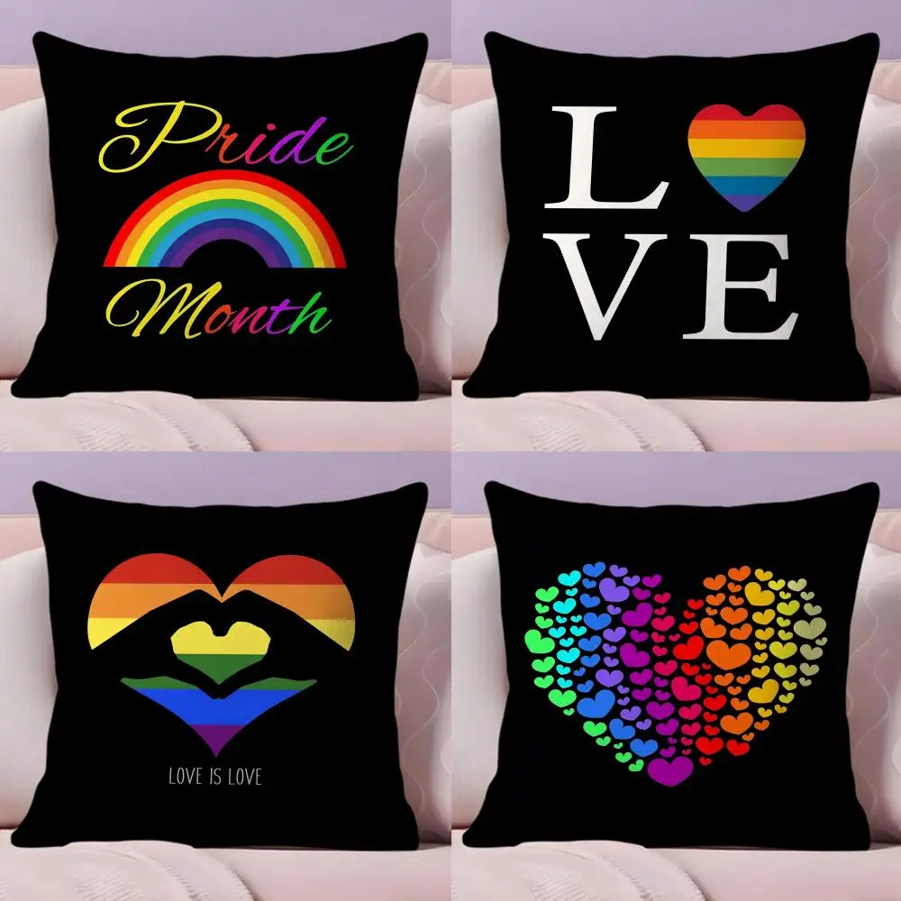 Pride Month Rainbow Cushion Cover Plush Fabric Soft Double-Sided Printed Sofa Warm Winter Home Gift Pillow Case