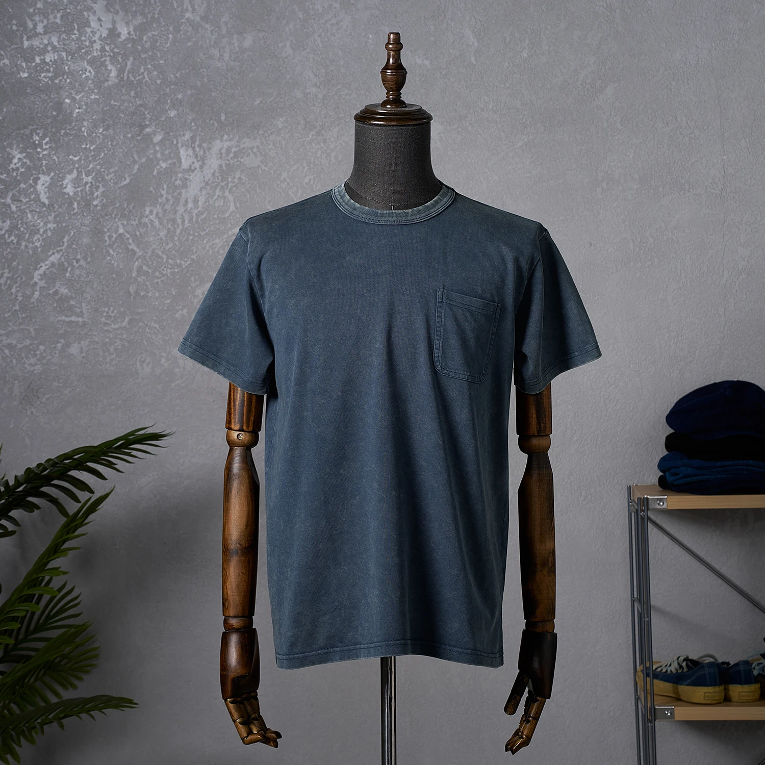 Akkad Kuti Men's Heavyweight Pure Cotton Short Sleeved T-shirt American Retro Solid Color High-end