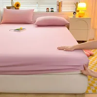 Soft Cotton Fitted Bed Sheet with Elastic Band Solid Color Mattress Cover for Single Double King Queen Bed 140/150/160/180/200