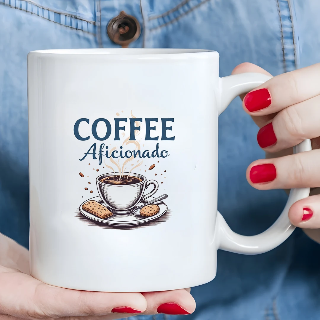 11oz Mug + Artistic Coffee Cup Stylish Handwritten Font Aficionado Christmas Hot Beverage Cup Perfect for Home and Office