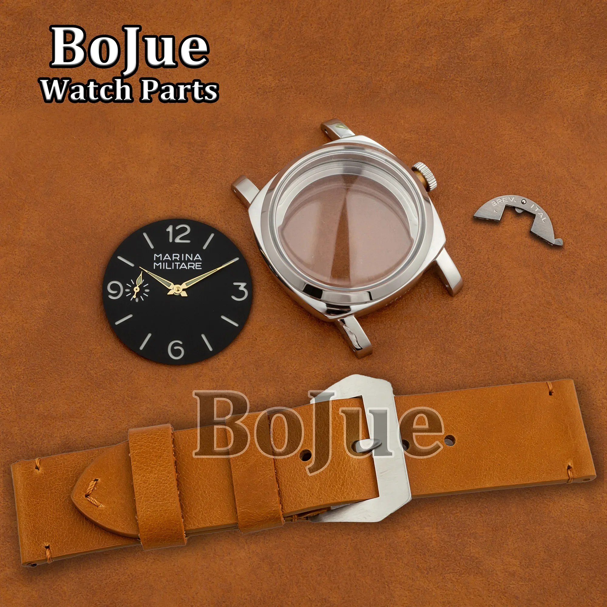 Cassa per orologio Pam da 47 mm impermeabile in acciaio inossidabile per movimento ETA 6497/6498 ST3600 quadrante da 39 mm lancette cinturino in pelle accessorio per orologio