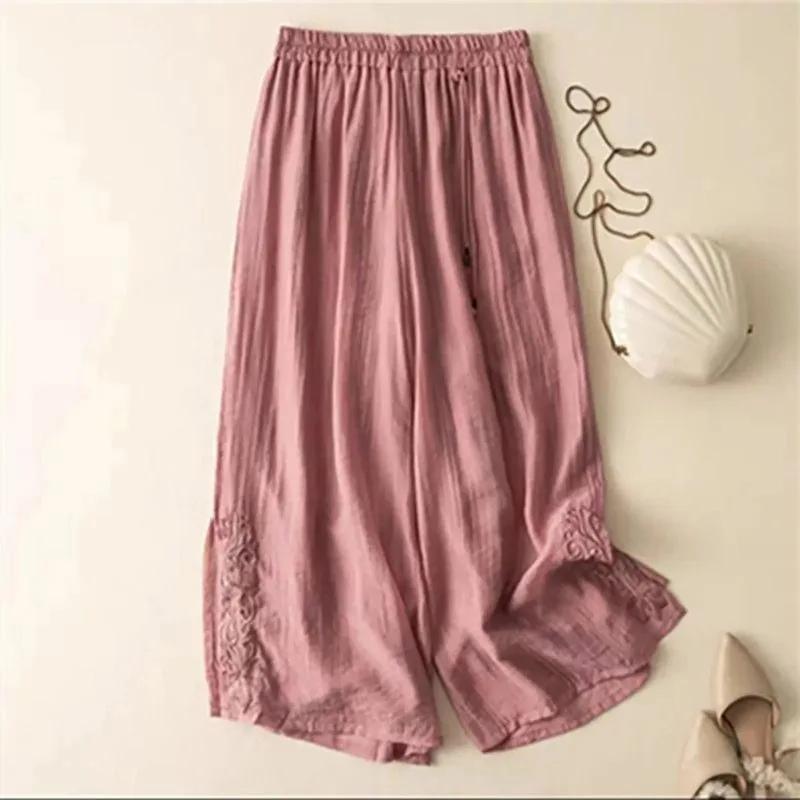 

Women Summer Wide Leg Pants Casual Elastic Waist Beach Pants Boho Loose Fit Flowy Pants Solid Comfy Baggy Trousers Штаны