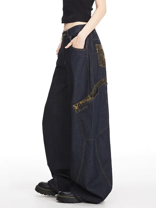 

Джинсы с широкими штанинами в американском ретро-стиле с леопардовым принтом, женские, свободные, утягивающие, с эффектом стройности, весна-осень, новый стиль для полных женщин