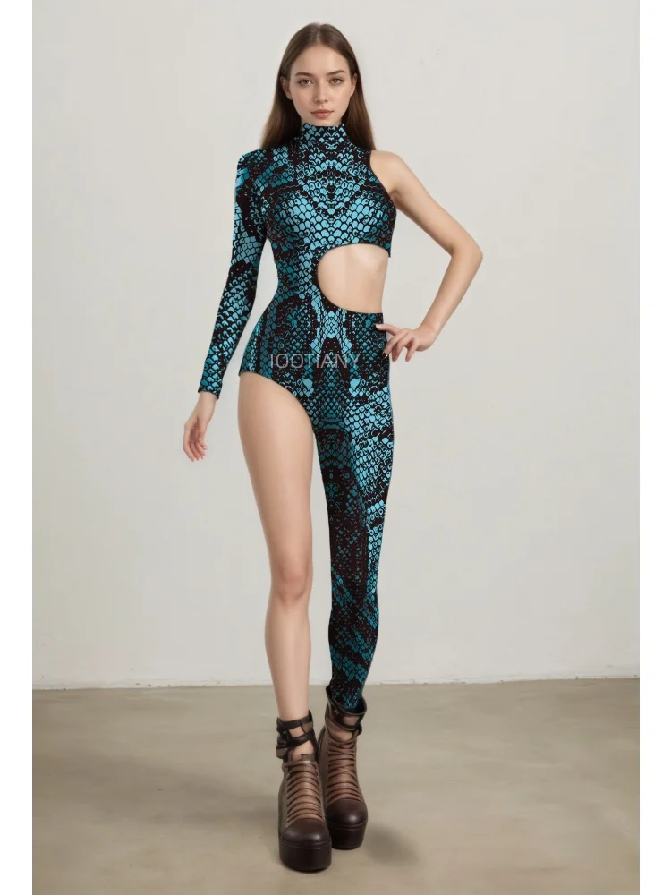 Alien-Kreatur Halloween Cyberpunk Bodysuit, Festtagsparty, Nachtclub, Neon-Cosplay-Kostüm, Stretch-Jumpsuit, Damen-Einteiler, eng anliegend – Detail 12