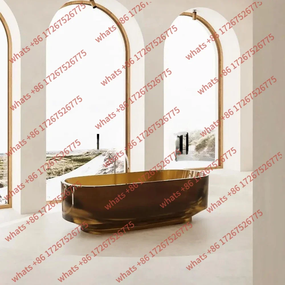 JJ1.6 Meters 1.7 Amber Transparent Resin Freestanding Hotel Villa Clubhouse Double Adult Bathtub Bathtub