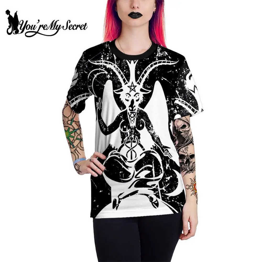 [Youre My Secret] 2022 New Women T-shirt Gothic Goat Head Prined Tops Summer Casual Clothes Short Sleeves Tee Shirts