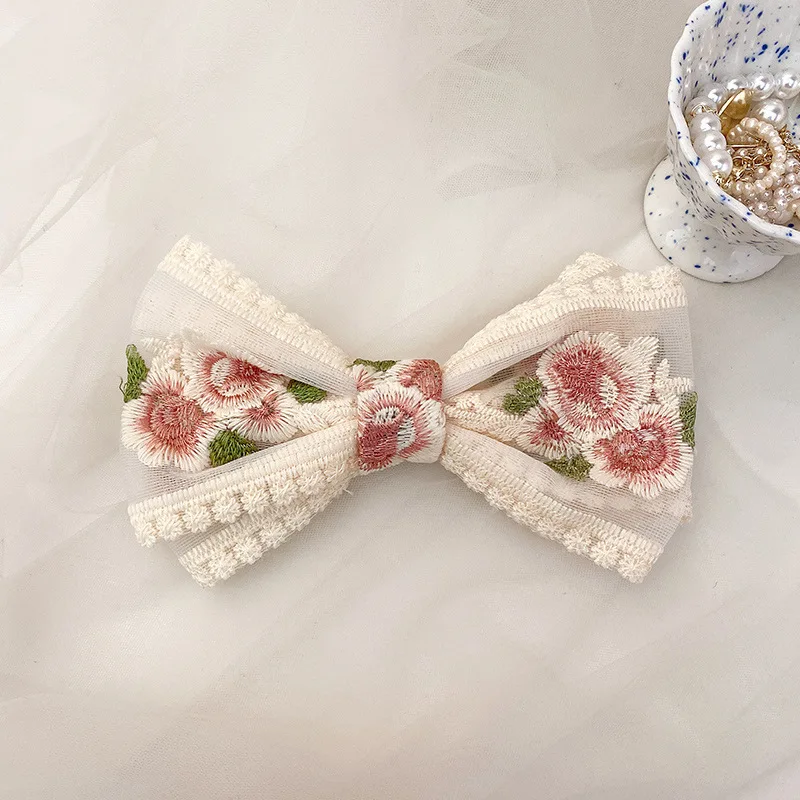 Embroidery Hair Bows Lace Big Bows Hairclip Women Elegant Spring Clip Spring Summer Hair Accessories Women Barrettes