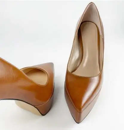 Pointed Toe Platform Shallow Slip On Stiletto Heels Pumps Brown Blue Matte Leather High Heel Party Dress Shoes Women Heels Shoes