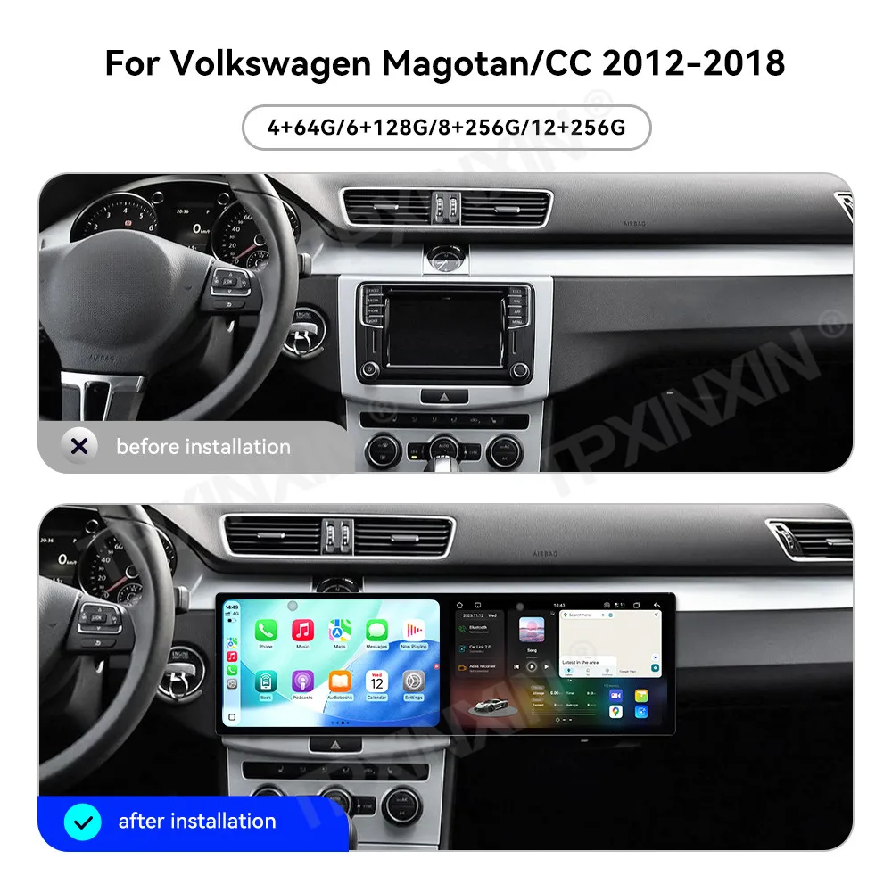 Dual Screen Interaction Android 15 For Volkswagen Magotan CC 2012~2018 Car Radio Multimedia GPS Navigation HD Screen Head Unit