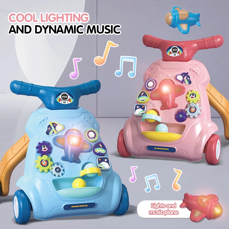 Игрушки для малышей, ручные ходунки, музыкальная ранняя образовательная тележка с электрическим освещением, многофункциональная детская коляска, игрушка для обучения ходьбе