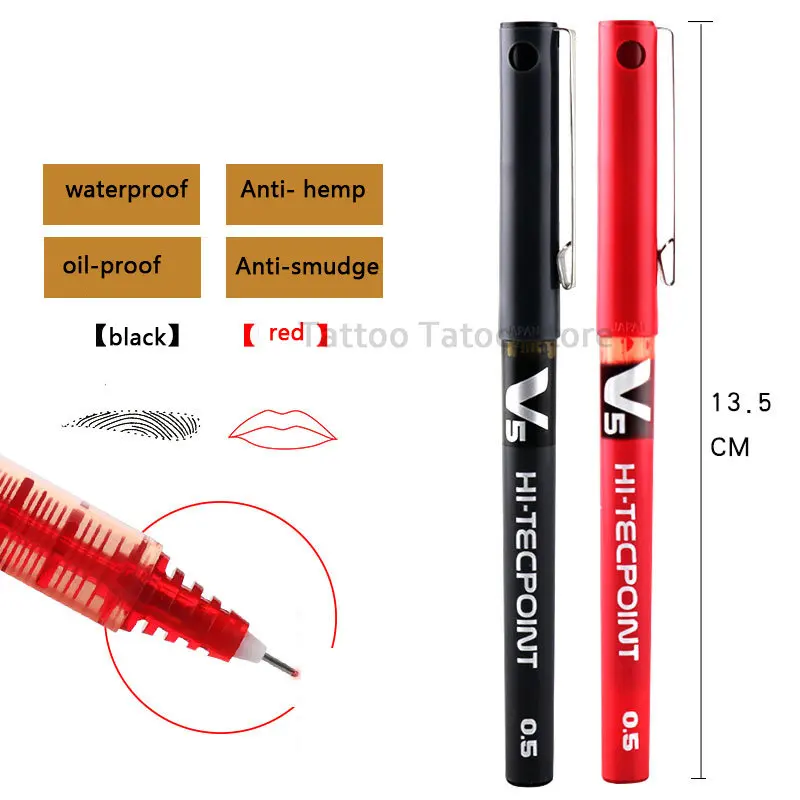 0.5MM Surgical Tattoo Skin Marker Pen Red Black Microblading Scribe Pen For Eyebrow/Lips Waterproof Permanent Makeup Accessories