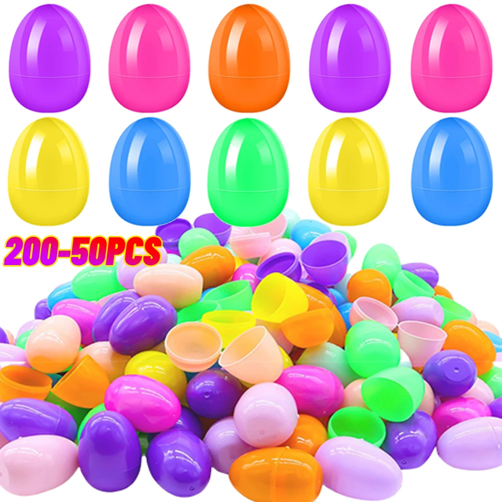 50-200 Uds. Huevos de Pascua rellenables de plástico huevos de cáscara de huevo juguete para niños caja de embalaje de regalo colorida juego de fiesta de Pascua suministros para manualidades DIY