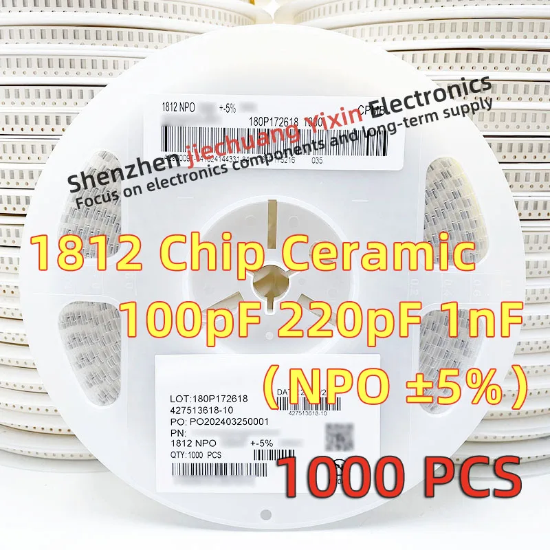 Chip Ceramic Capacitor 1812 100PF 220PF 1NF 630V 1000V 2000V 3000V 5% accuracy NPO(COG) material 4532 Capacitance 1000pcs