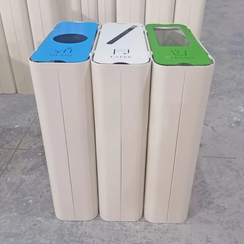 Commercial hotel indoor three-color stainless steel metal sorting trash can