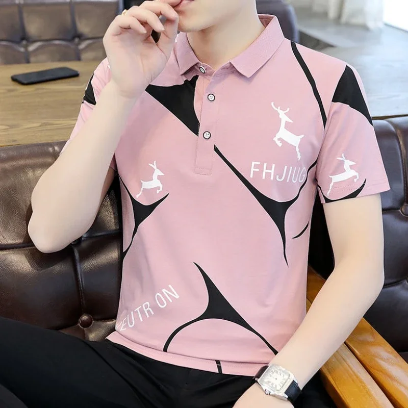 

With Collar T Shirt for Men Print Black Skinny Green White Original Ordinary Kpop Quick-drying Summer Party Cool Man Polo Shirts