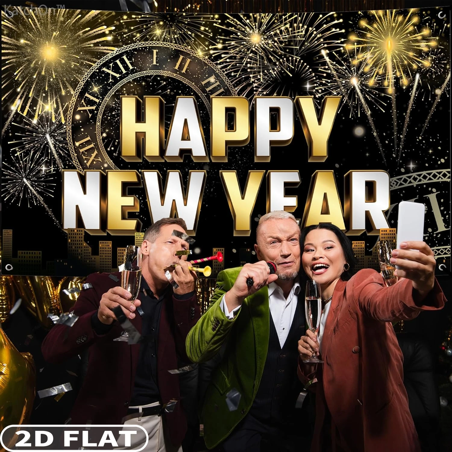 

2D FLAT 1pc Happy New Year Party Banner - 72x44 Inch | New Year Backdrop 2026 For New Years Eve Party Supplies 2026 Backdrop