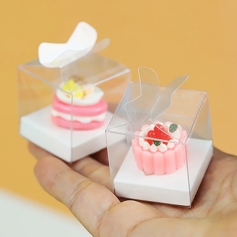 2 pz/set casa delle bambole mini scatola di torta trasparente simulazione in miniatura scatola di imballaggio per dessert accessori per casa delle bambole finta gioca giocattolo