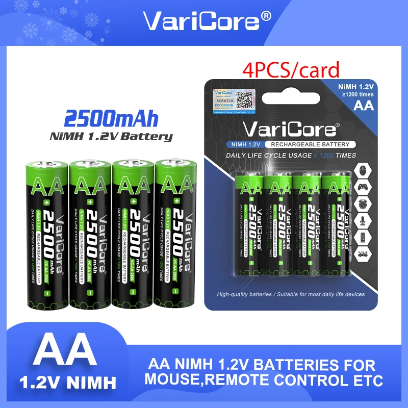 

VariCore 4 pieces per card 1.2V AA 2500mAh Ni-MH Rechargeable Battery For Temperature Gun Remote Control Mouse Toy Batteries