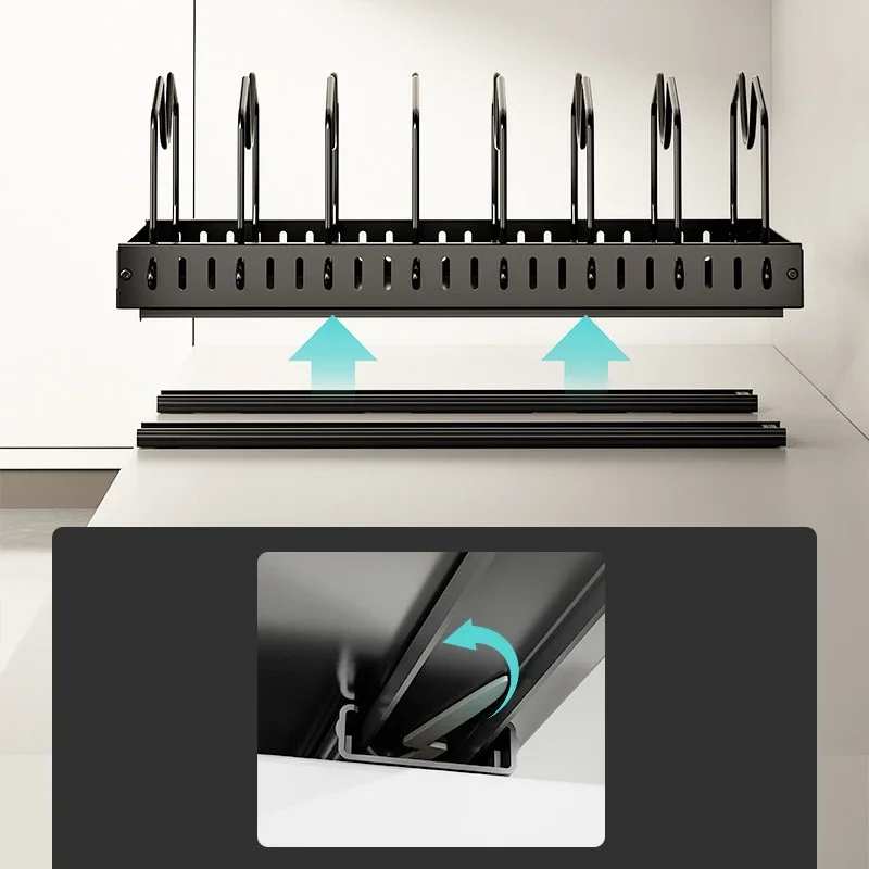 رف أوعية قابل للسحب للمطبخ قابل للتعديل، رف تقسيم لأطباق الخزانة مع قضبان منزلقة