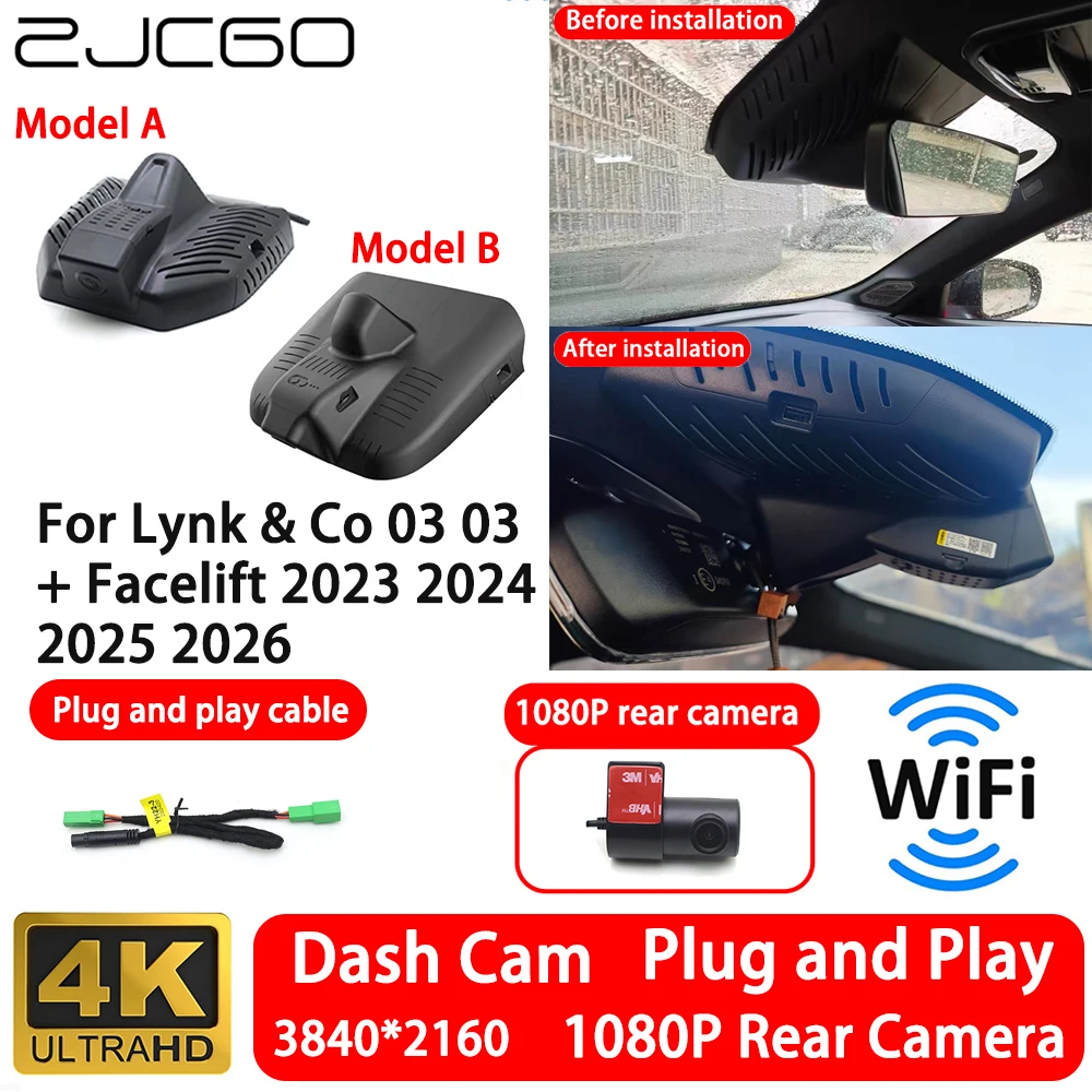 for Lynk & Co 03 03+ Facelift 2023 2024 2025 2026 4K Front Rear Camera Dash Cam Wifi Plug and Play Video Recorde Loop Recording