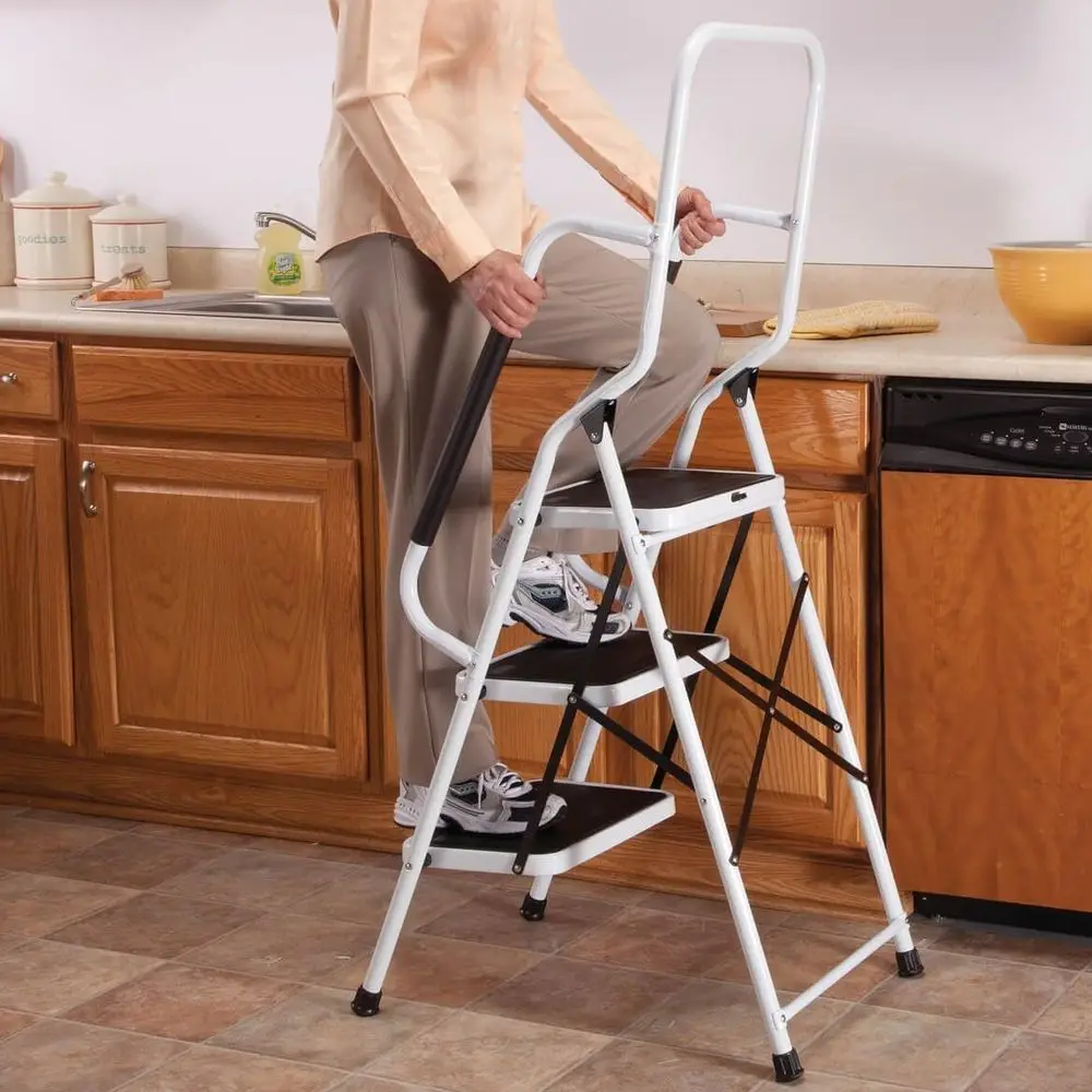 300 lb Capacity, Foldable 3-Tier Ladder with Padded Grips and Wide Non-Slip Steps