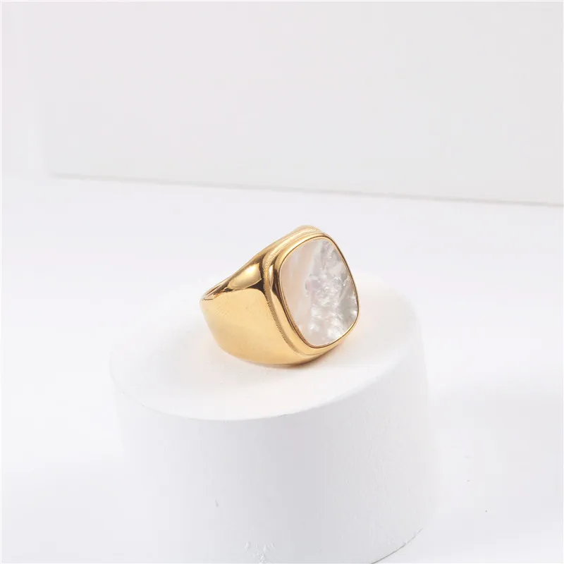 

5 шт., кольцо из нержавеющей стали с натуральной ракушкой для женщин, модные квадратные аксессуары, бижутерия, подарок для женщин