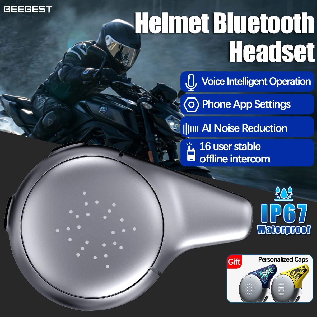 

Мотоциклетная гарнитура BEEBEST с Bluetooth, водонепроницаемая, беспроводная, с функцией рации, для мотоциклистов, с большим радиусом действия.