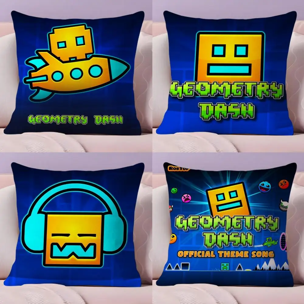 Funda de cojín G-Geometry Dash V-Video, funda de almohada corta de felpa con estampado de doble cara para el hogar, lavable a máquina en cálida funda de almohada de invierno