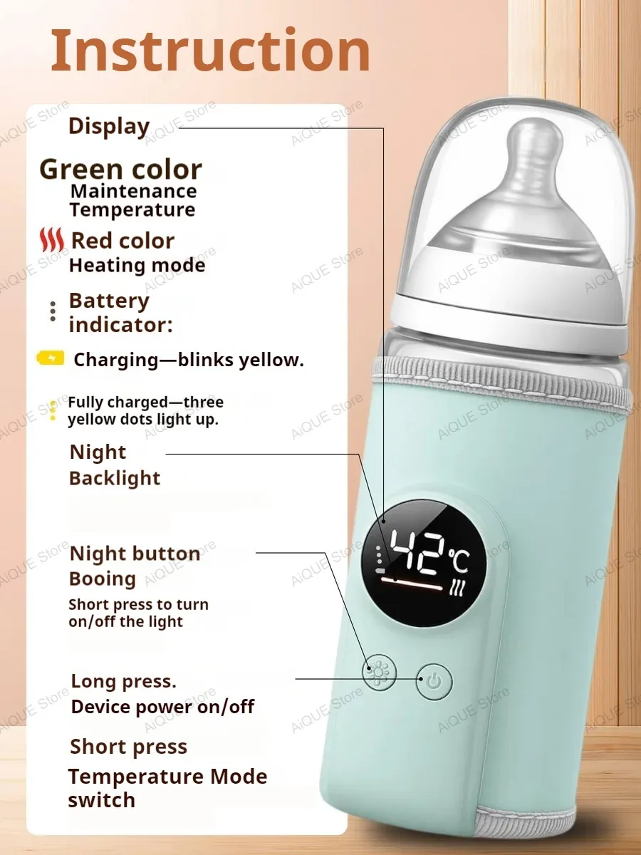 AiQUE USB 35-55 ℃   Scaldabiberon per neonati Schermo intelligente per il controllo della temperatura Scaldabiberon per neonato Luce notturna