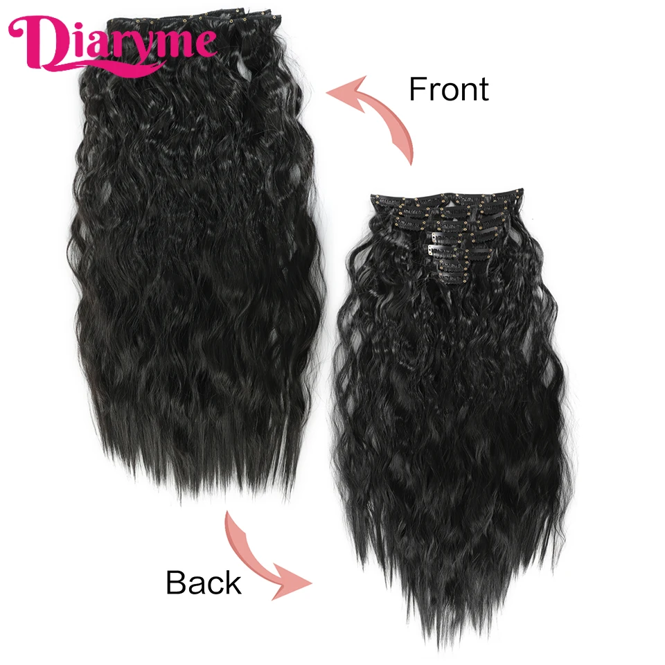 7Pcs/set Clip In Hair Extensions Synthetic Black apply curly Extension Fake Hair Woman Long Wavy Toupee Hair piece Natural Wig