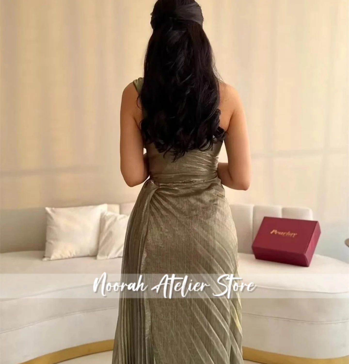 Elegant Saudi Arabia Satin Evening Dresses Crepe One Shoulder Draped Party Dress Decent Formal Prom Gowns Vestidos Customized