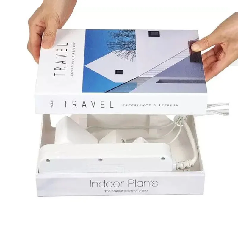 صندوق إدارة الكابلات منظم الحبل على شكل كتاب، شاحن طاولة بجانب السرير، صندوق تخزين مكتب الكمبيوتر