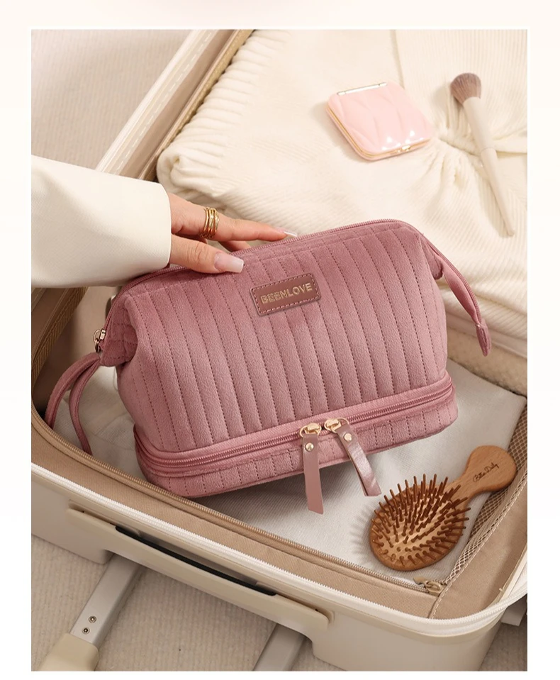 Tragbare Make-up-Organizer-Tasche, große Kapazität, Kosmetiktasche mit mehreren Fächern für Pinsel, Kosmetika, Reiseaufbewahrung – Detail 6