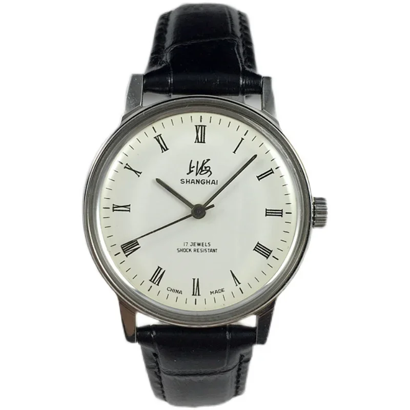 Original Shanghai 8120 all steel Rome white face manual mechanical men's watch Diameter 36 mm