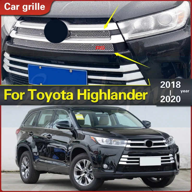 

For Toyota Highlander 2018 2020 Stainless Steel Center Racing Mesh Bumper Grills Billet Grille Cover Racing Grill Honeycomb Mesh