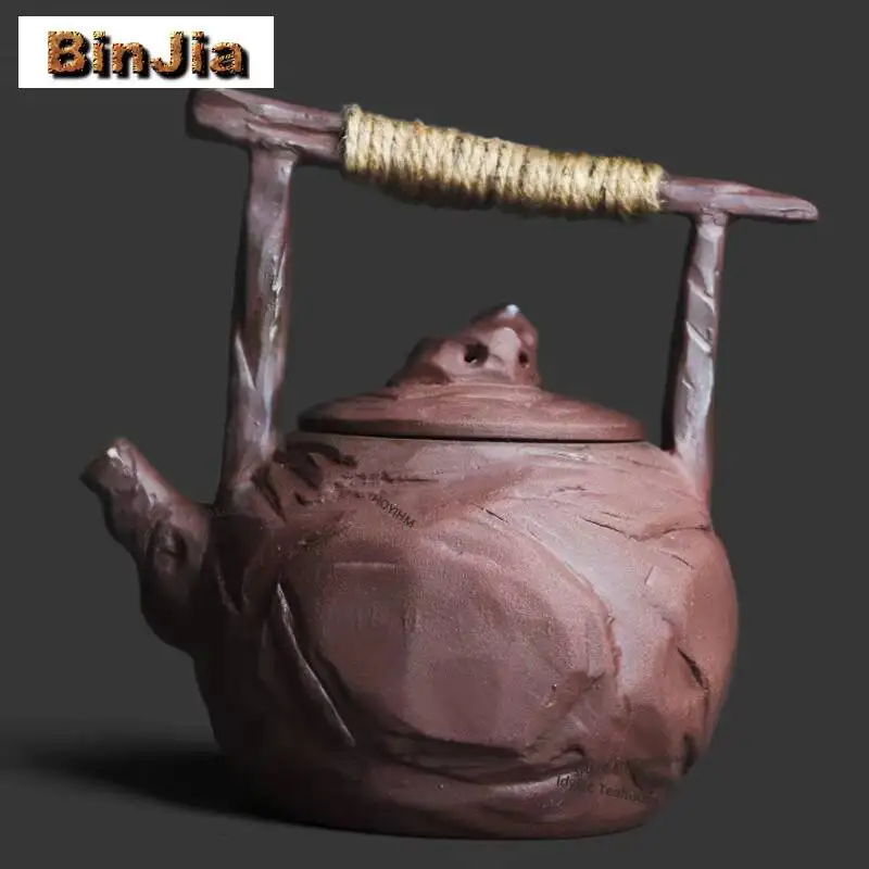 550ml Purple Pottery Taihu Lake Stone Handle Boiling Water Kettle Large Capacity Tea Brewing Pot Fruit Juice Milk Tea Kettle Tea
